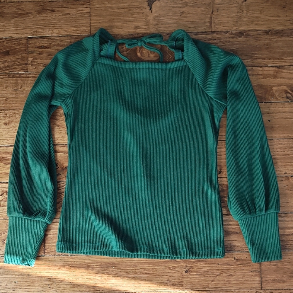 Emerald Green Ribbed Women's Blouse